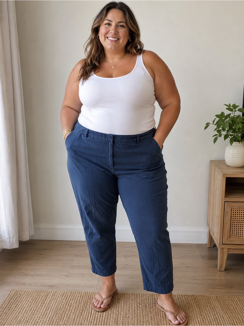 Talbots Women’s Classic Navy Chino Cropped Straight-Leg Pants Sz 16